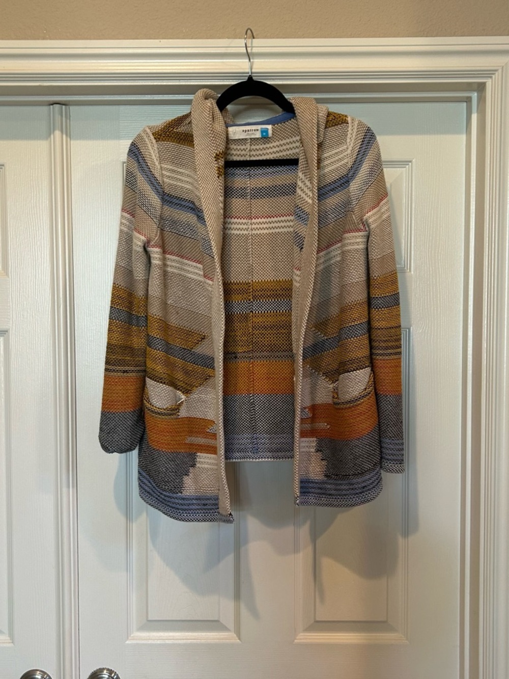 Sparrow Sophisticate Striped Open-Front Cardigan Sweater - Cream/Blue, Sz M